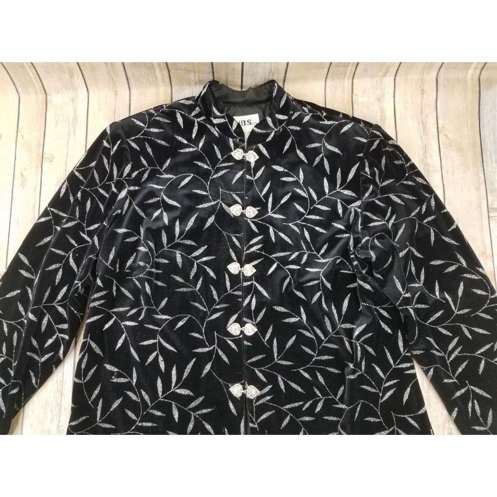 JBS Ltd Women’s Black Velvet Jacket Size 15 W Hippie Evening Wear Leaves B13 - Picture 2 of 12
